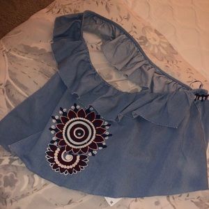 NWT Zara One Shoulder Denim Top